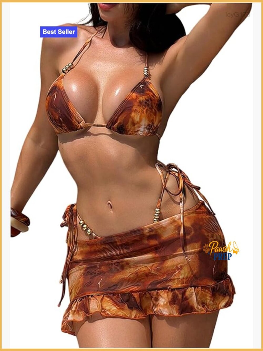 3 Piece Bikini Set Halter Neck Tie Side Swimsuits with Beach Skirt